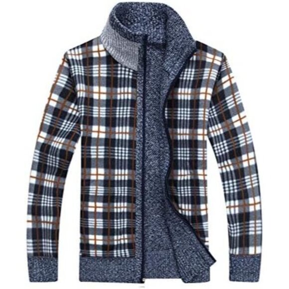 Men's Grey Casual Slim Full Zip Knitted Polyester Cardigan Sweater with Pocked - Picture 4 of 5